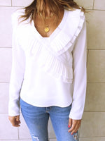 White Ruffle Detail Top