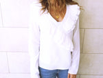 White Ruffle Detail Top