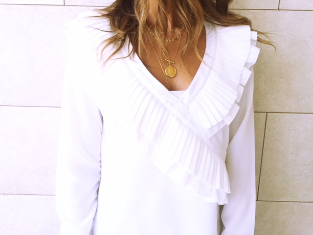 White Ruffle Detail Top
