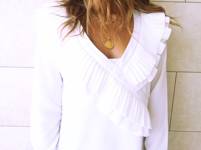 White Ruffle Detail Top