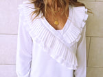 White Ruffle Detail Top