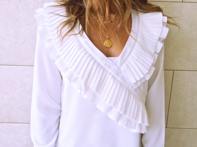 White Ruffle Detail Top