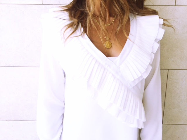 White Ruffle Detail Top