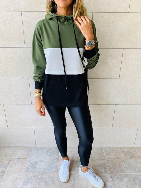 Olive Colour Block Sweatshirt