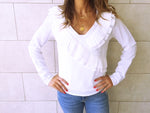 White Ruffle Detail Top