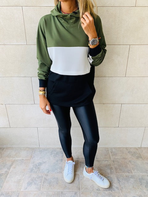 Olive Colour Block Sweatshirt