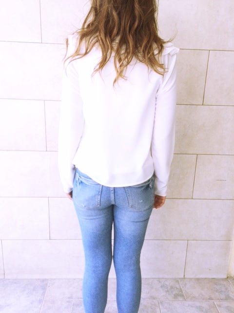 White Ruffle Detail Top