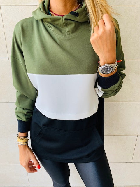 Olive Colour Block Sweatshirt