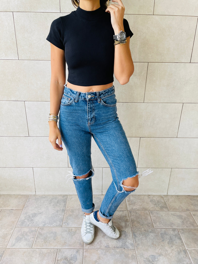 Black & White & Grey High Neck Crop Set