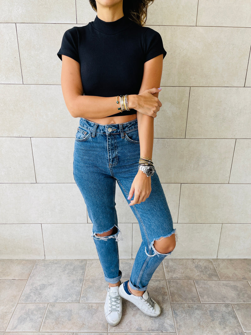 Black & White & Grey High Neck Crop Set