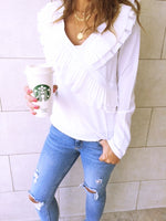 White Ruffle Detail Top