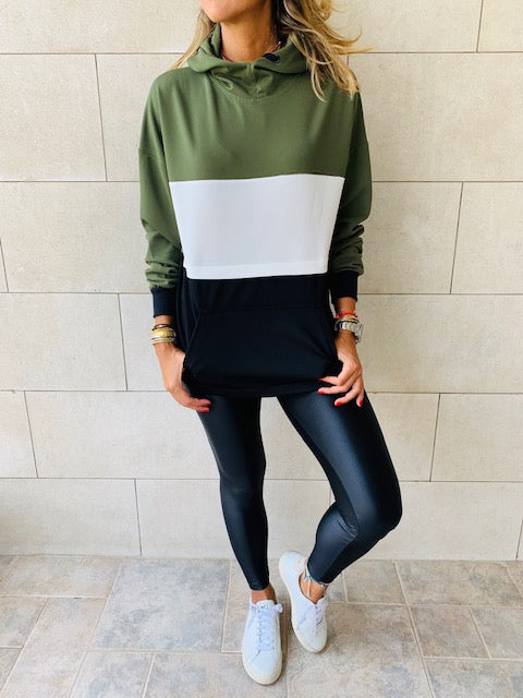 Olive Colour Block Sweatshirt