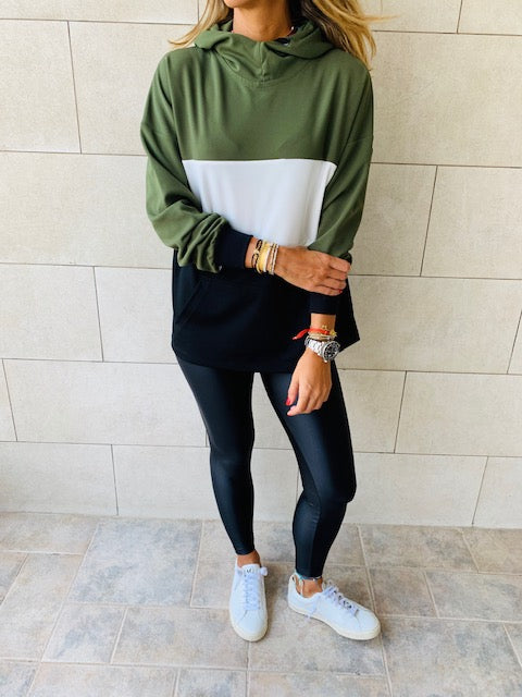 Olive Colour Block Sweatshirt