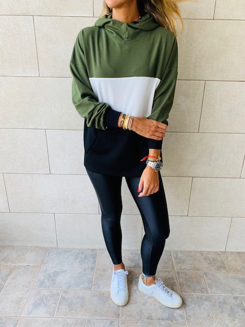Olive Colour Block Sweatshirt