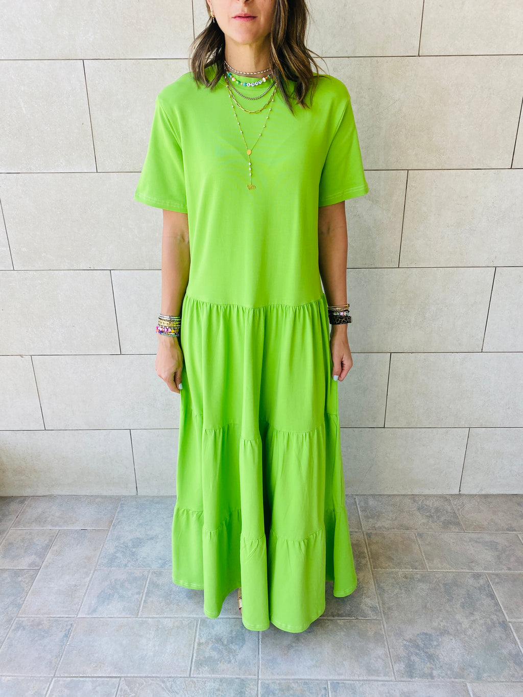 Lime Long Tiered Dress