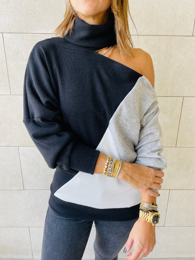 One Shoulder Colour Block Top