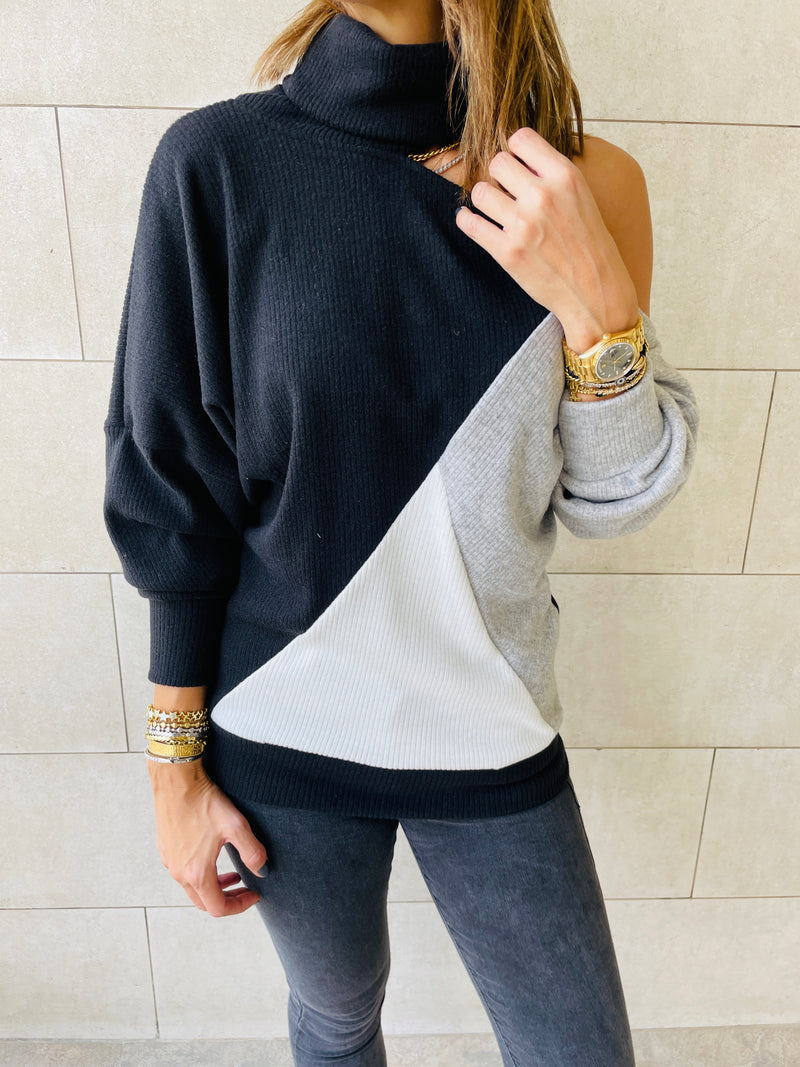 One Shoulder Colour Block Top