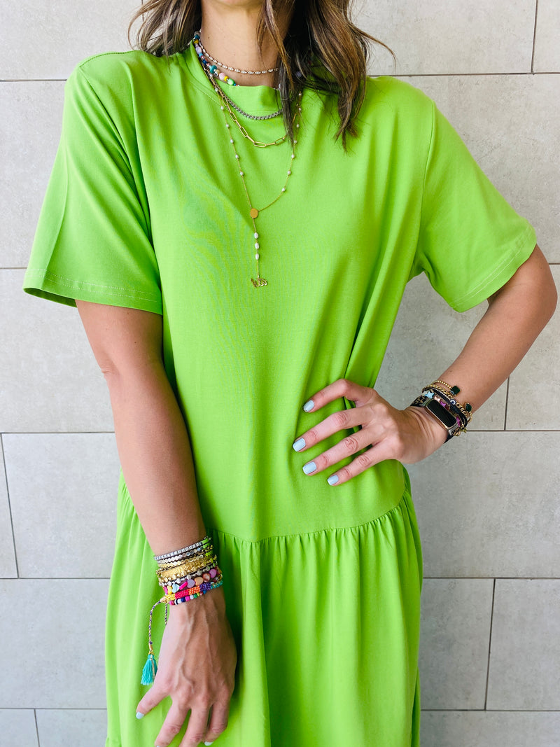 Lime Long Tiered Dress