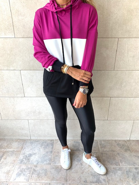 Magenta Colour Block Sweatshirt