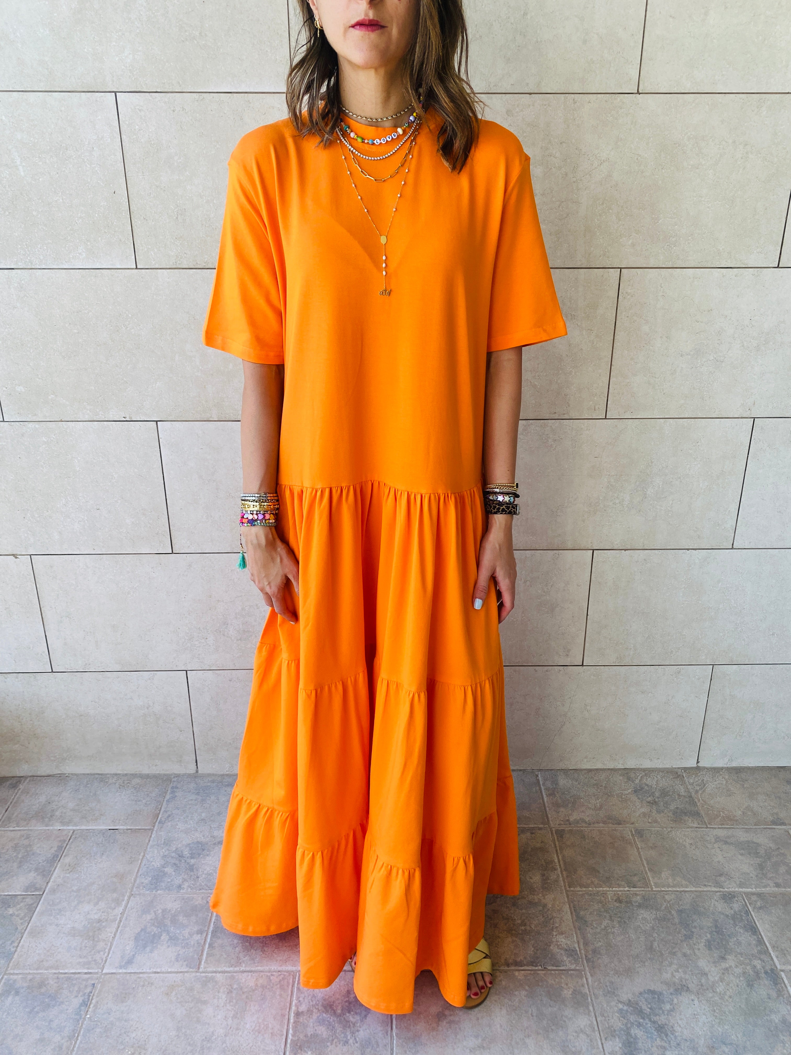 Orange Long Tiered Dress