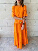 Orange Long Tiered Dress