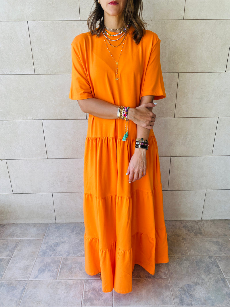 Orange Long Tiered Dress