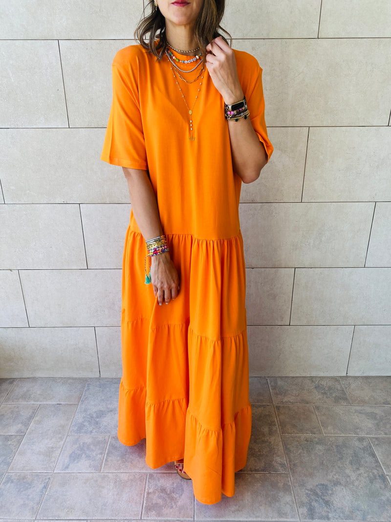 Orange Long Tiered Dress