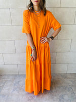 Orange Long Tiered Dress