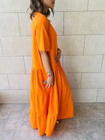 Orange Long Tiered Dress