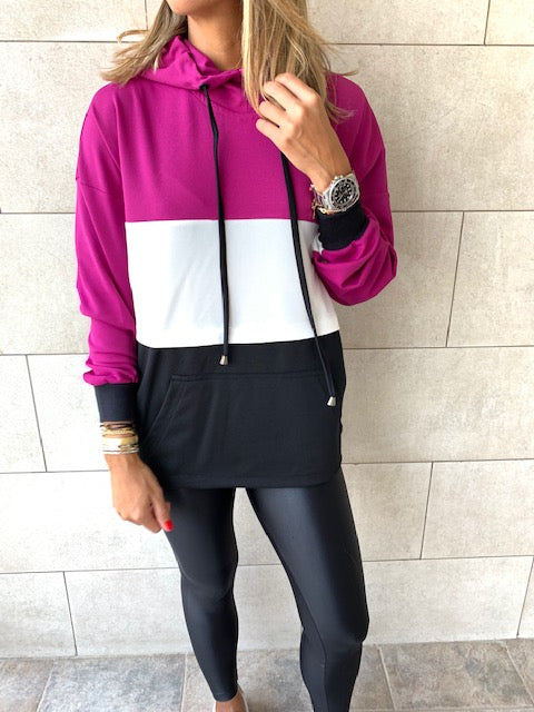 Magenta Colour Block Sweatshirt
