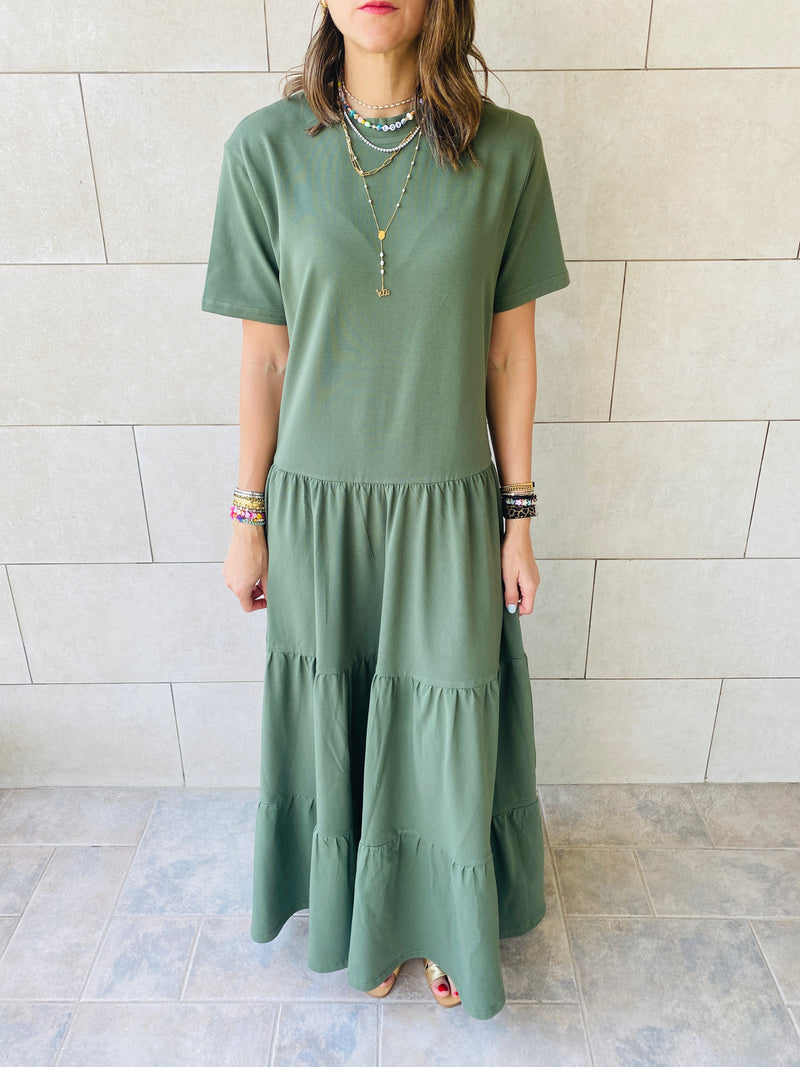 Olive Long Tiered Dress