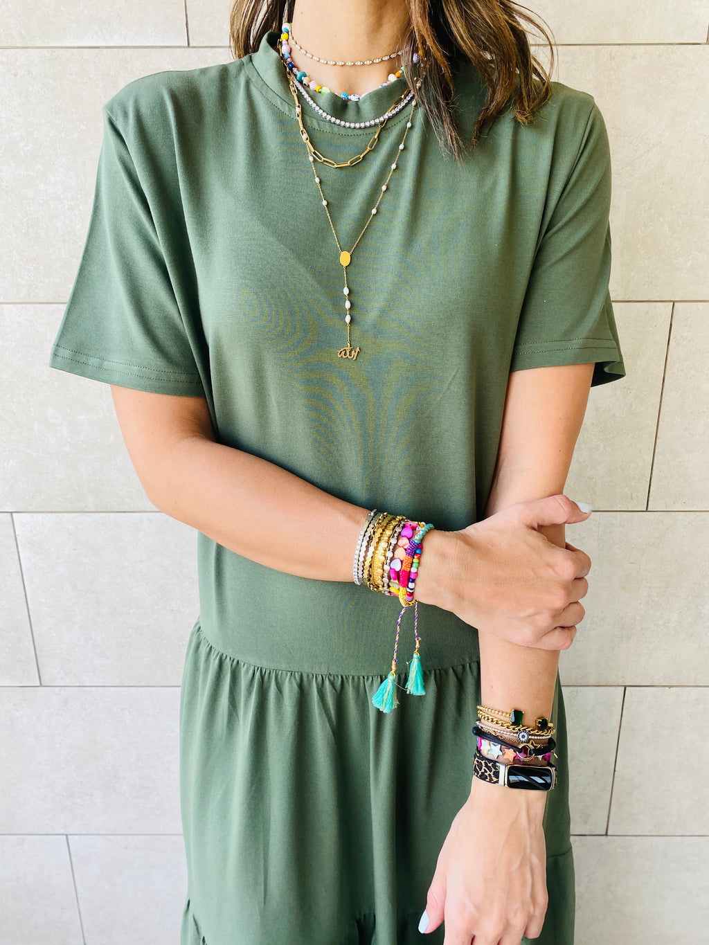 Olive Long Tiered Dress