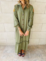 Olive Embellished Back Smock Dress