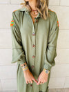 Olive Embellished Back Smock Dress