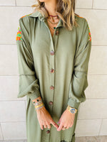 Olive Embellished Back Smock Dress