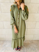 Olive Embellished Back Smock Dress