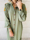 Olive Embellished Back Smock Dress