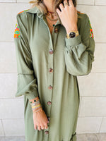 Olive Embellished Back Smock Dress
