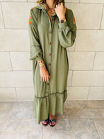 Olive Embellished Back Smock Dress