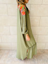 Olive Embellished Back Smock Dress
