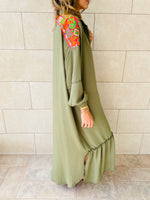 Olive Embellished Back Smock Dress