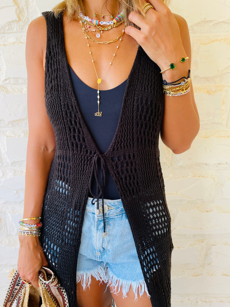 Black Beach Tie Vest