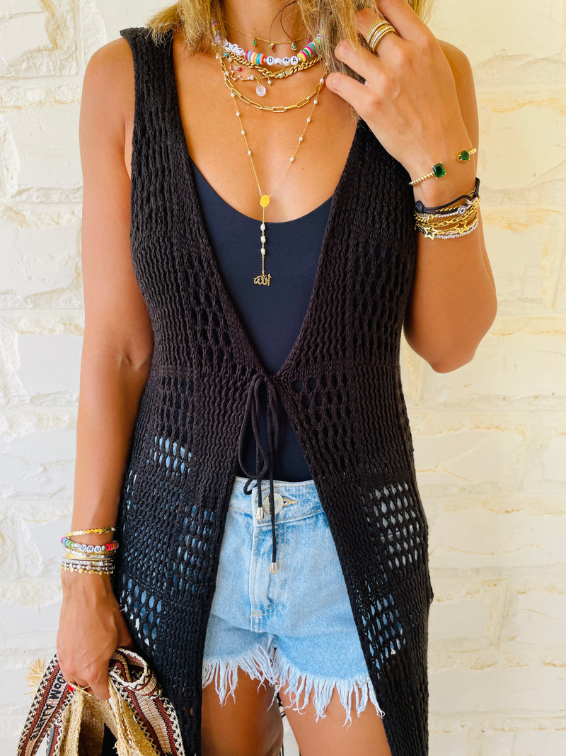 Black Beach Tie Vest