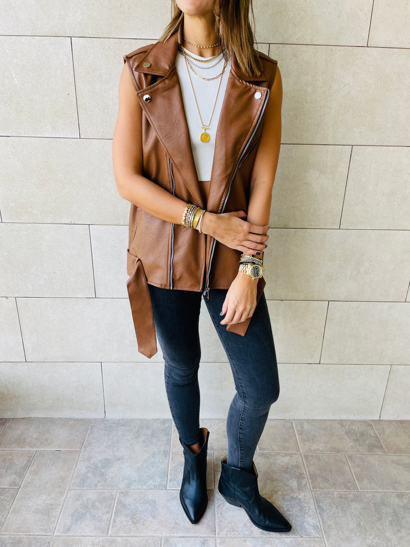 Brown Leather Biker Vest