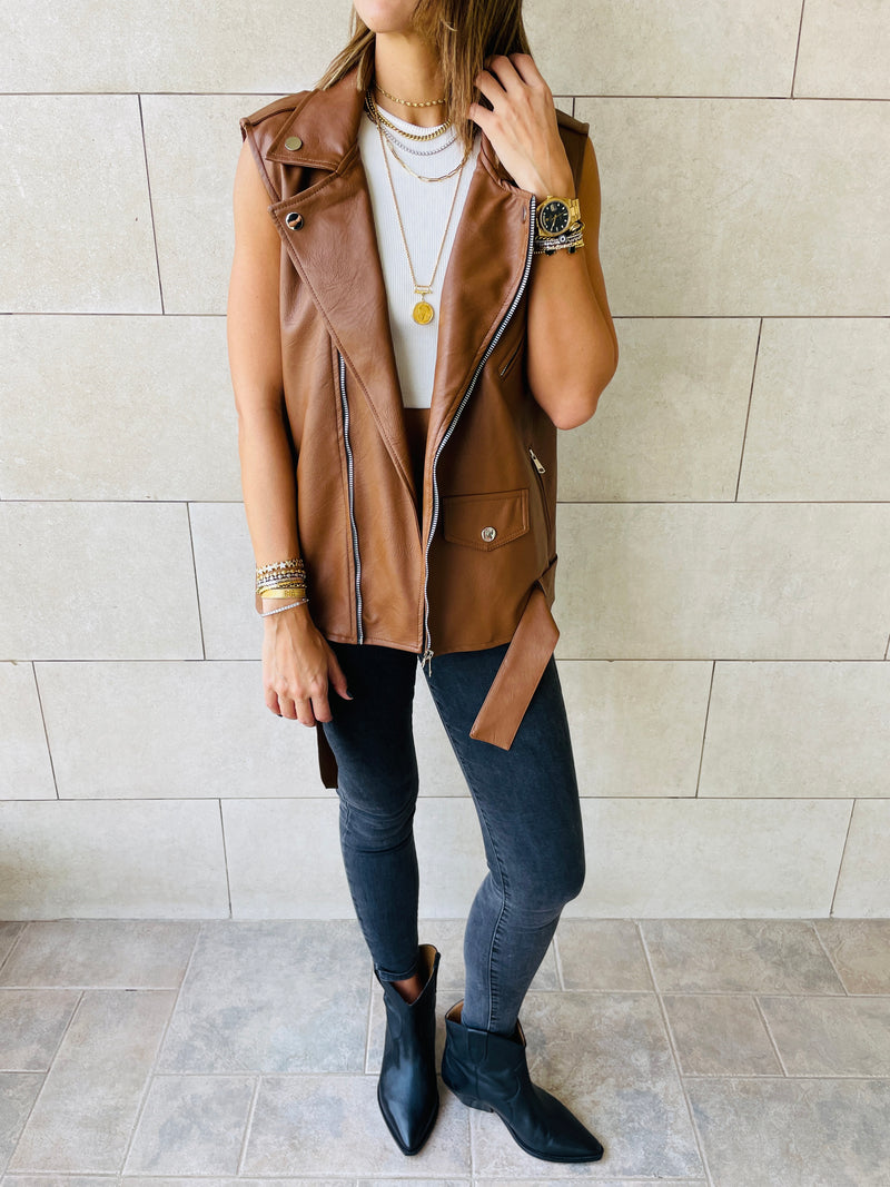 Brown Leather Biker Vest