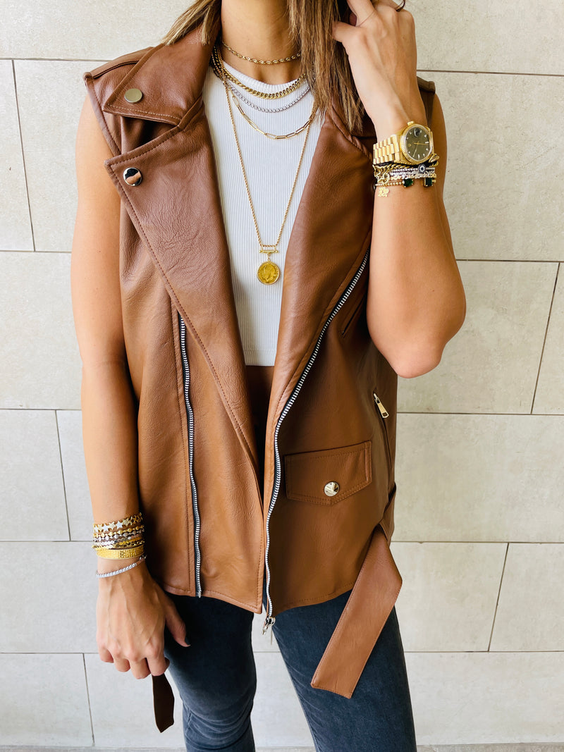 Brown Leather Biker Vest