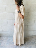 Beige Long Tiered Dress