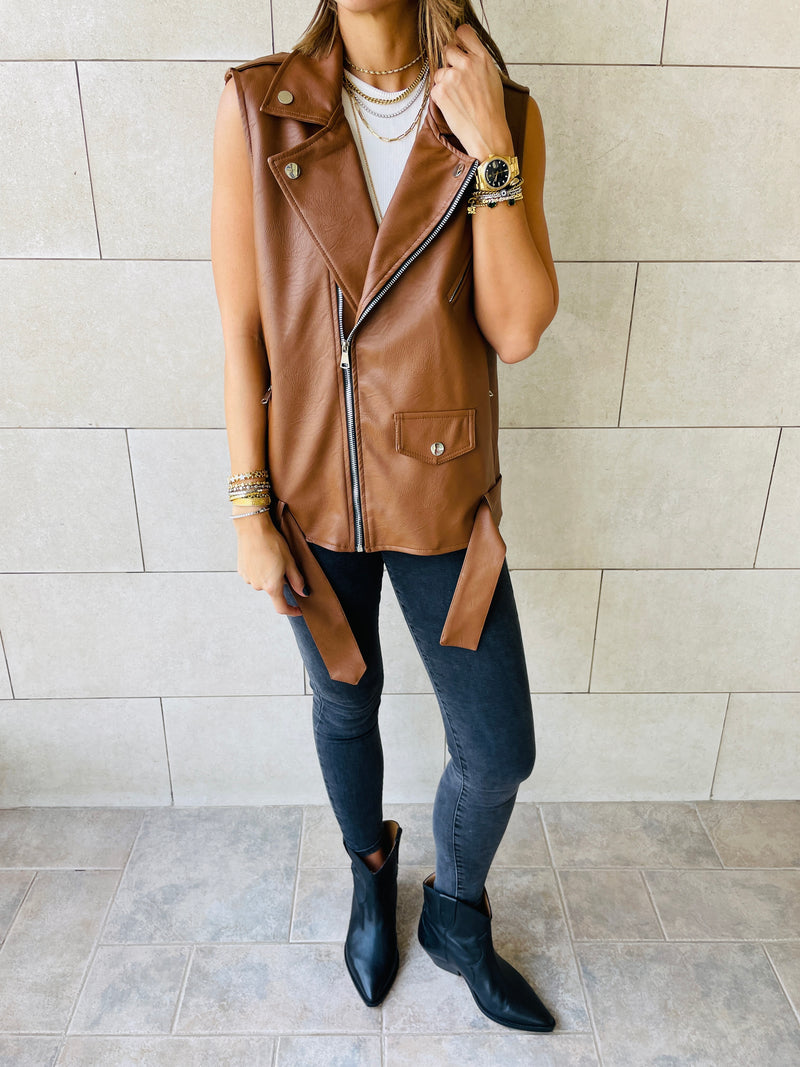 Brown Leather Biker Vest