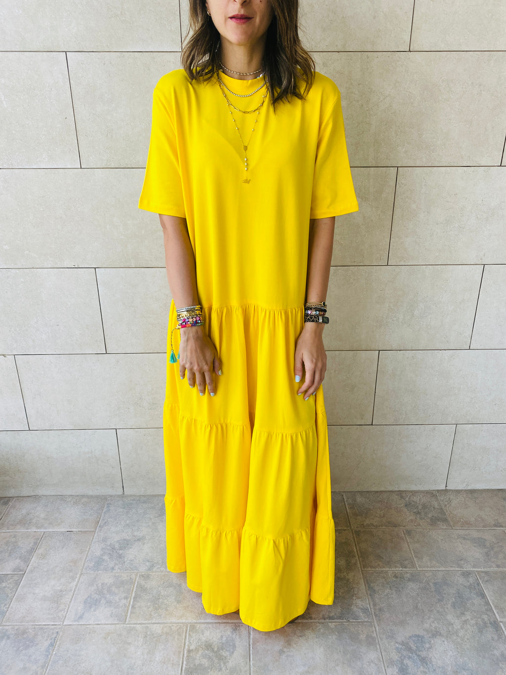 Yellow Long Tiered Dress