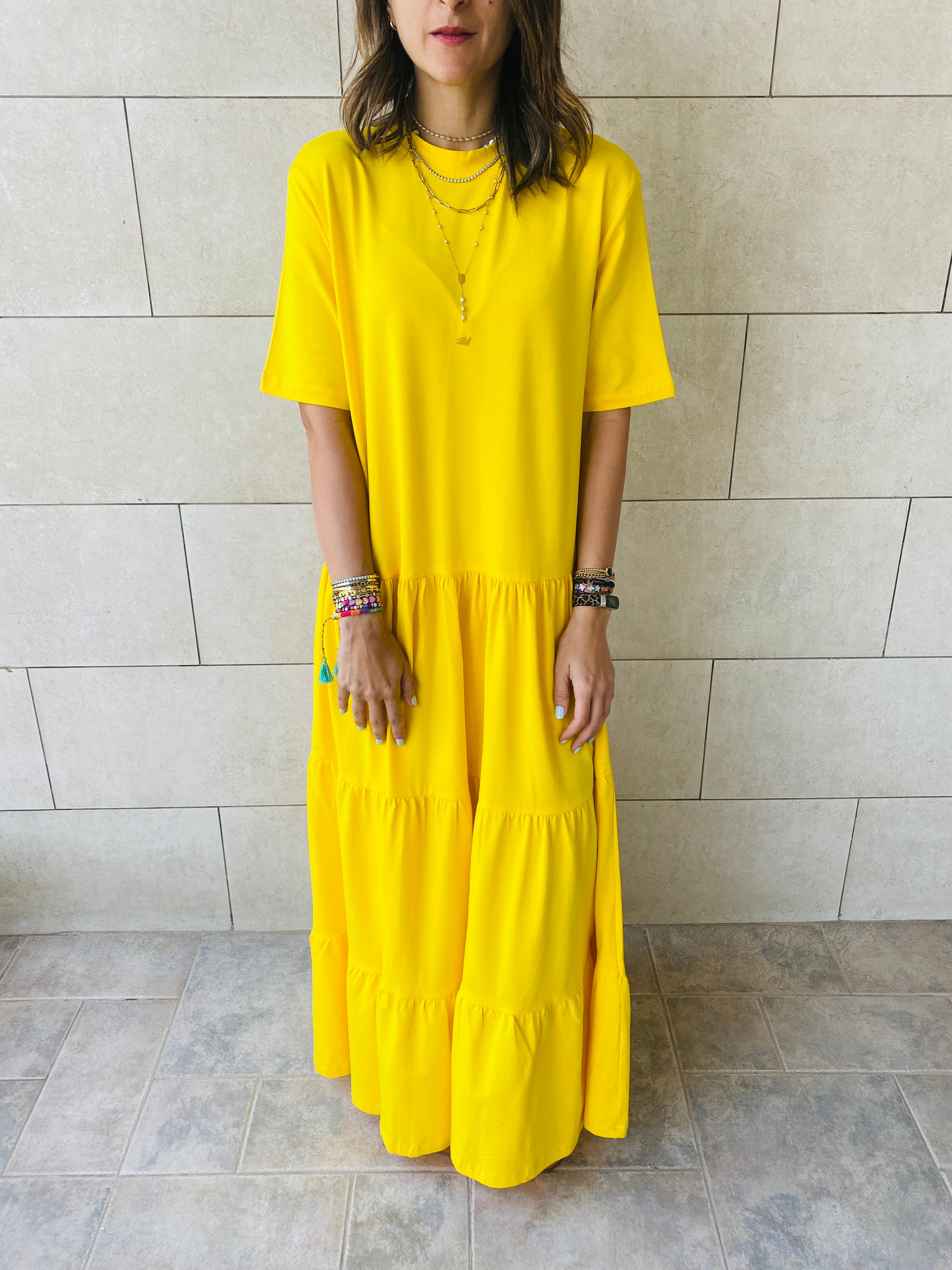 Yellow Long Tiered Dress